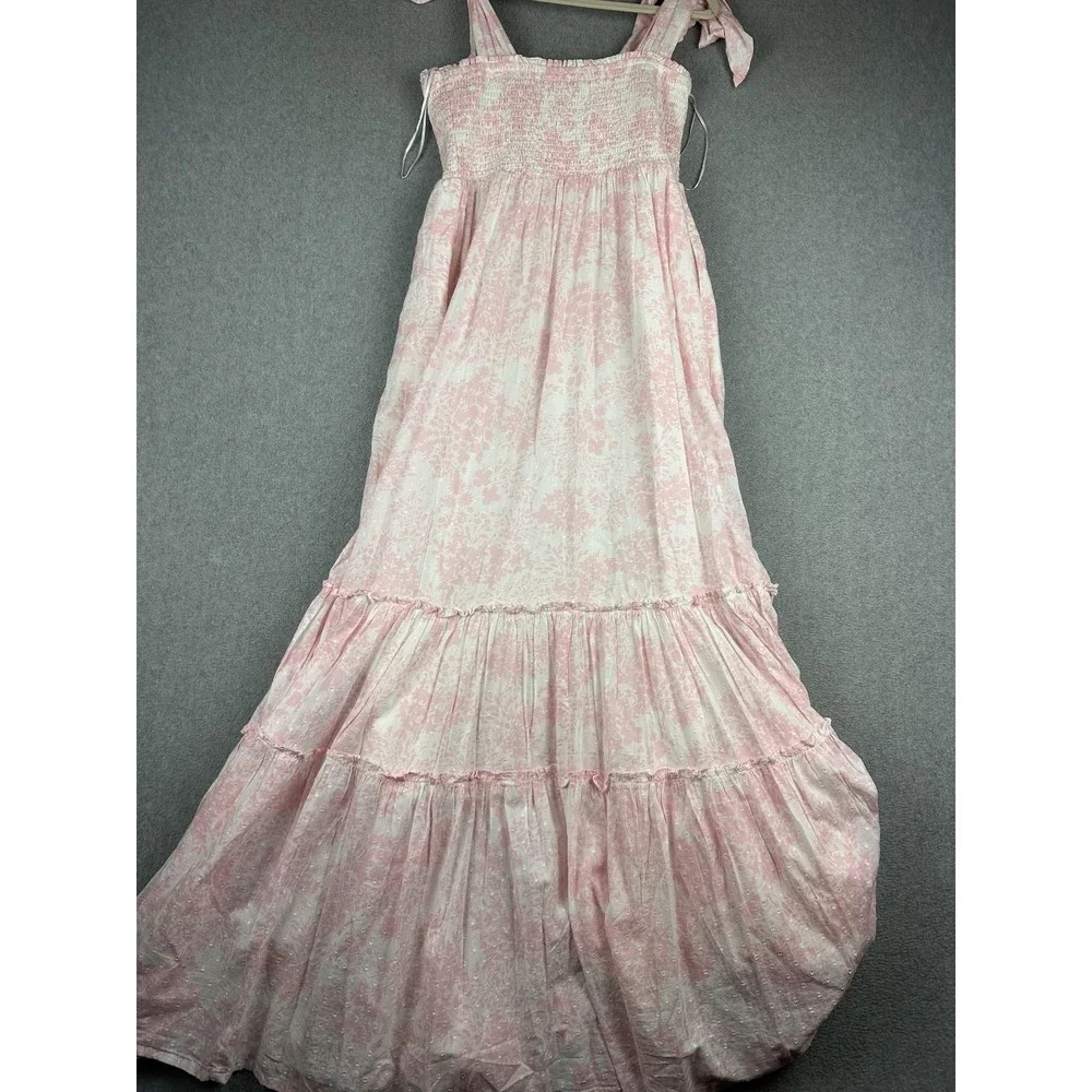 Crown & Ivy Dress Womens Medium Pink Floral Smocked Tiered Maxi Sundress NWT - Picture 9 of 11
